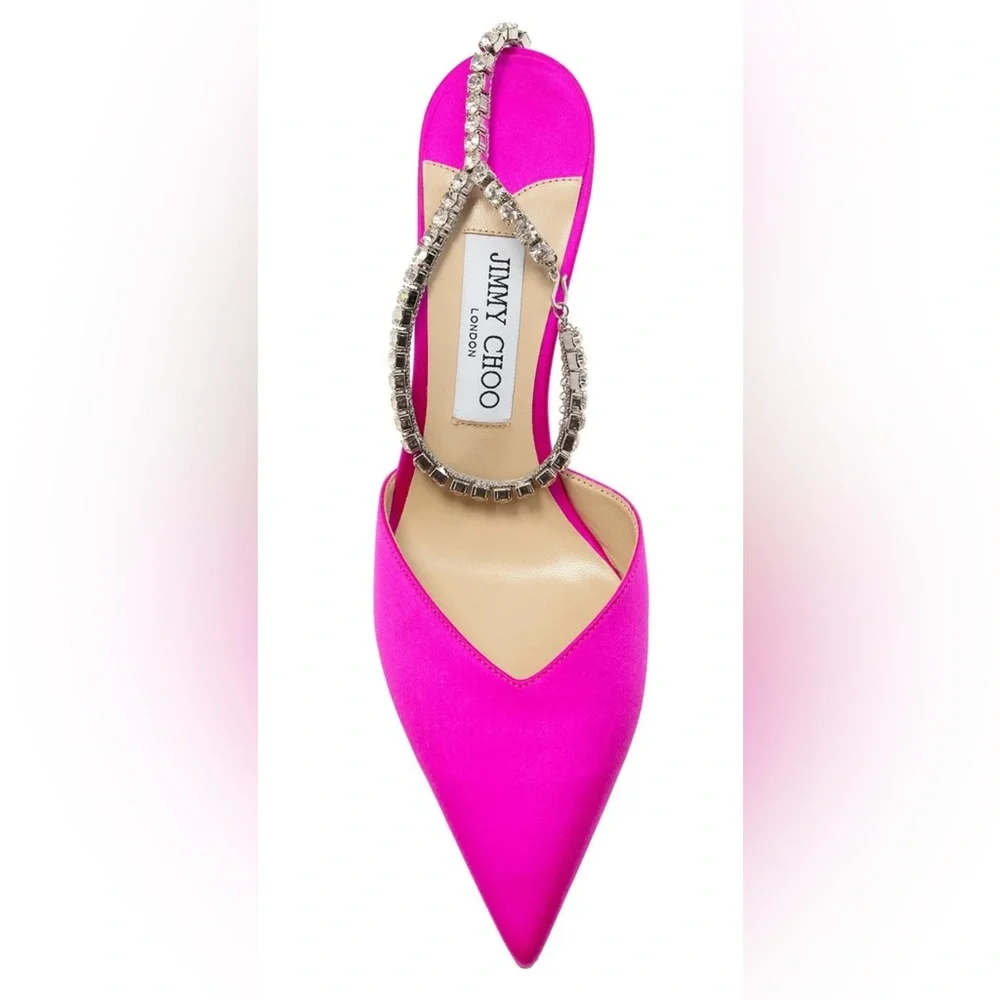 ❌SOLD❌Nib Jimmy Choo Saeda 100 Embellished Ankle Strap Pumps Fuchsia size 6.5 - Picture 4 of 10